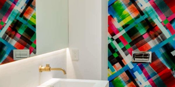 sleek bathroom from white custom home