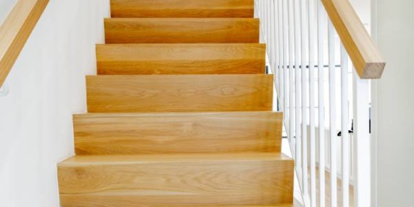 wood stairs in white custom home toronto project